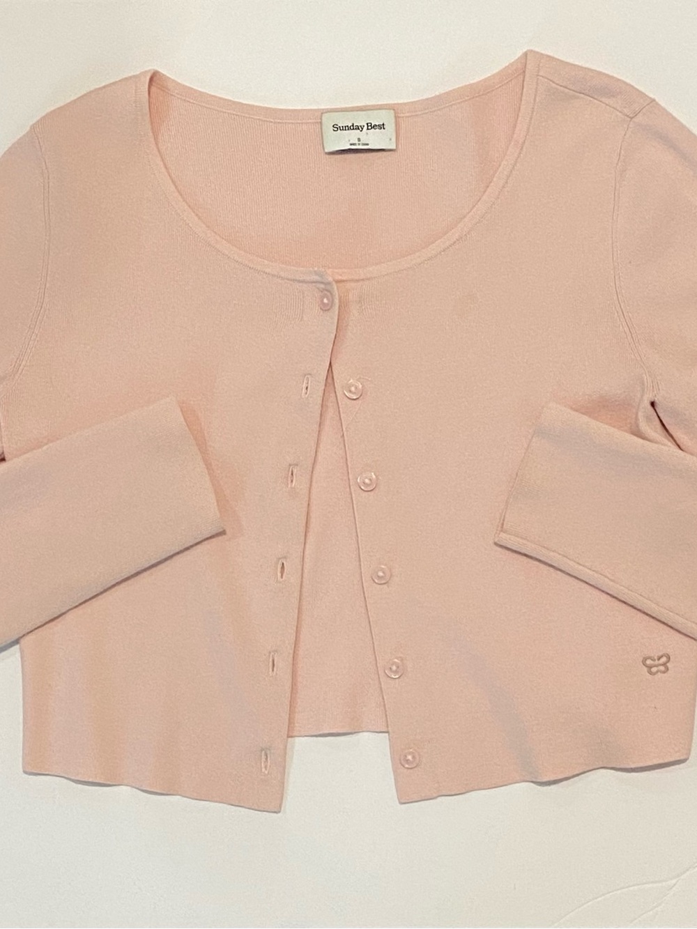 Short Button-Up Baby Pink Cardigan — Size S